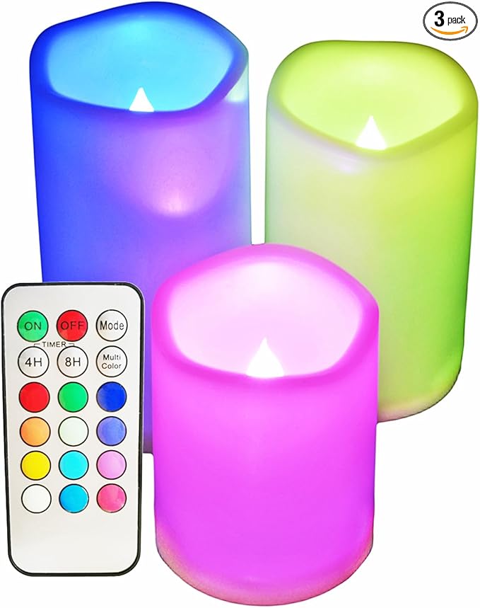 SWEETIME 3 Color Changing Led Pillar Candles by SWEETIME