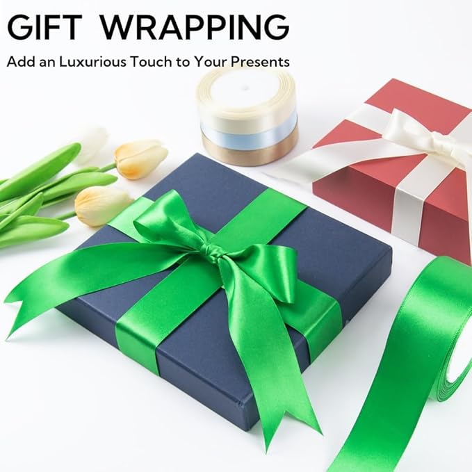 1 Inch 25 Yards Satin Ribbon Green, Solid Color Fabric Ribbon - Image 5