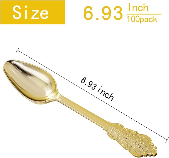 WDF 100 Piece Gold Plastic Spoons Disposable - Image 3