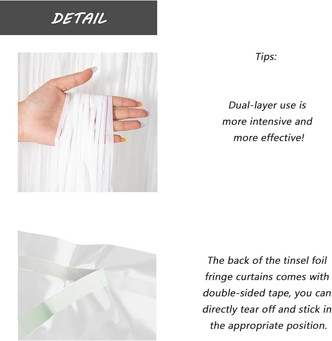 White Foil Fringe Curtain 3.3×8.3FT 6 Packs, Metallic Tinsel Curtains Party - Image 3