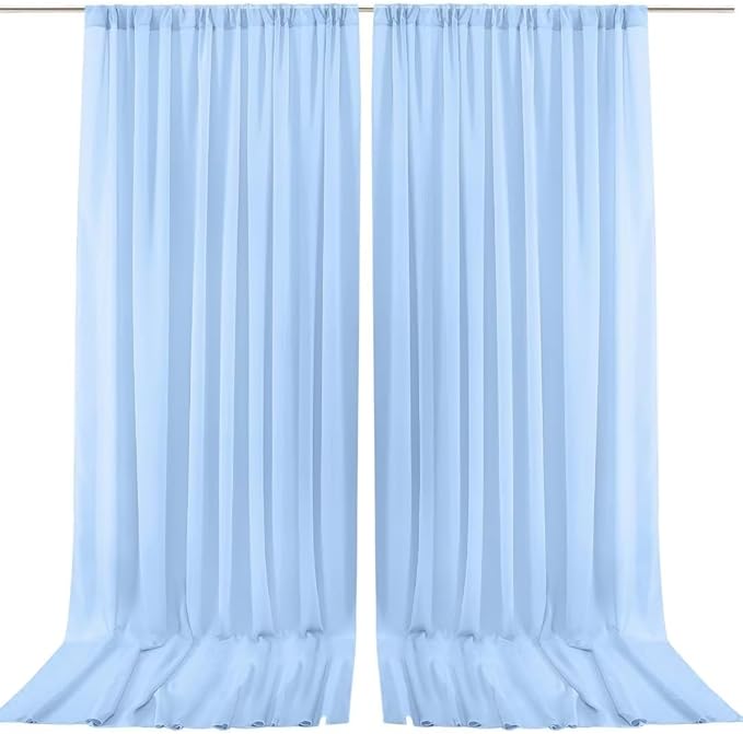 PARTISKY 10ftx10ft Blue Chiffon Sheer Backdrop Curtains, Wrinkle-Free Wedding by Partisky