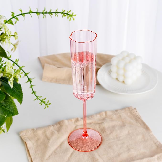 Ciaell 24 Pack Pink Plastic Champagne Flutes - 6 Oz Flower Wavy Champagne - Image 5