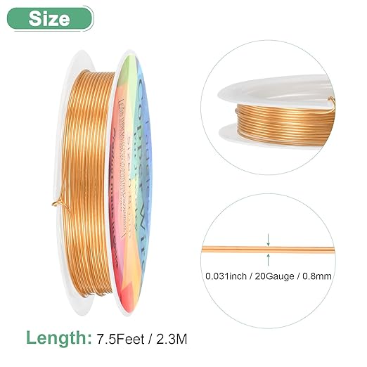 0.8 mm/20 Gauge Copper Wire for Jewelry Making, 7.5FT Copper Beading Craft Wire - Image 3