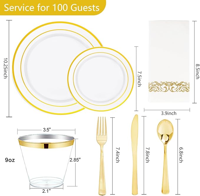 NOCCUR 700PCS Gold Disposable Dinnerware Set - Image 2