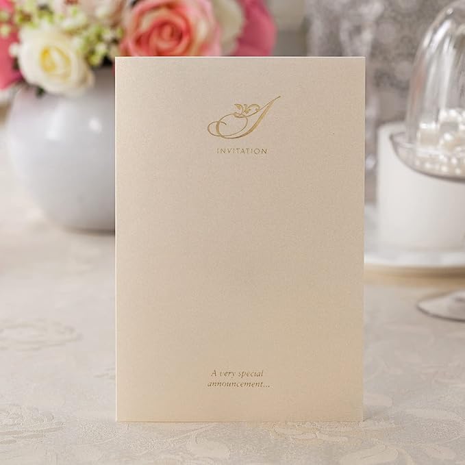 Hosmsua 50PCS Customized Ivory Wedding Invitations Kit 5.12x7.2 Inch Laser Cut - Image 3
