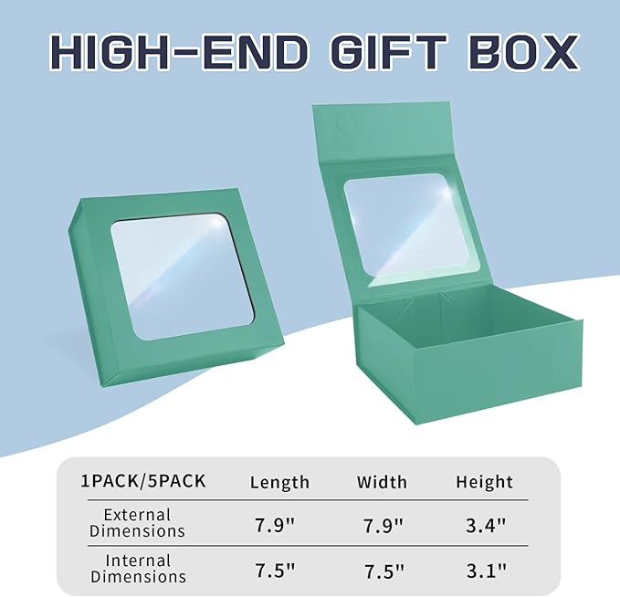 Light Green Gift Box with Window, 7.5"x7.5"x3.1" Bridesmaid Boxe - Image 2