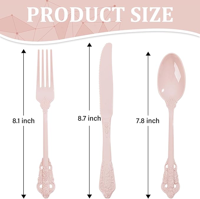WDF 120 Pieces Heavy Duty Pink Plastic Silverware - Image 2