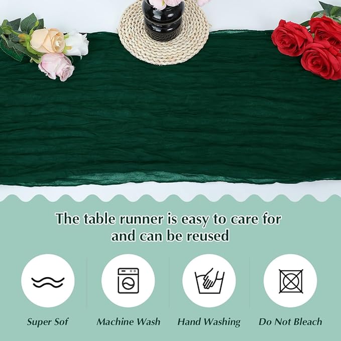 Blackish Green Cheesecloth Table Runner -21*120Inch Long Boho Wedding Table - Image 4