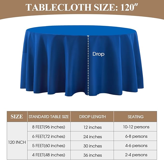 Round Tablecloth 120 Inch 6 Pack Royal Blue Tablecloths Washable Decorative - Image 6