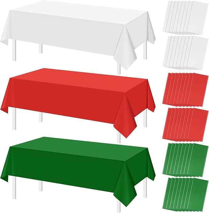 MASHAN 48 Pack Christmas Tablecloth Bulk, Rectangle Italian Theme Table Covers by MASHAN