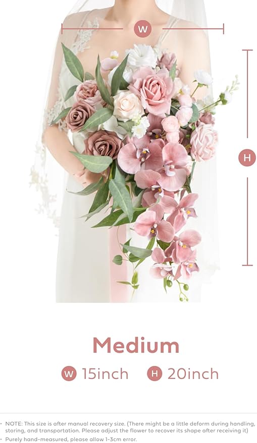 Ling's moment Dusty Rose Bridal Bouquet Cascading, 15 Inch Bride Bouquet - Image 9