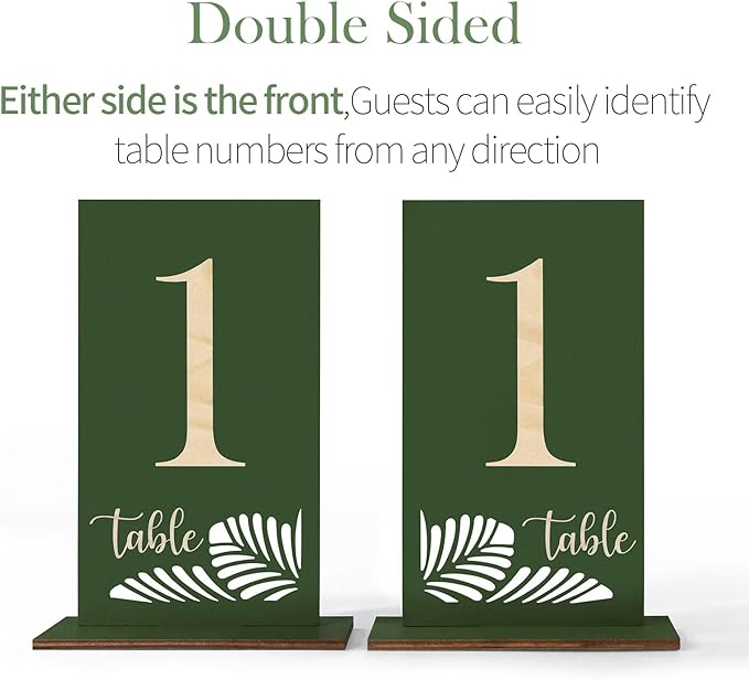 Wooden Table Numbers 1-25, 3.2x5.8 Inch Double Sided Rustic Olive Green Wedding - Image 2