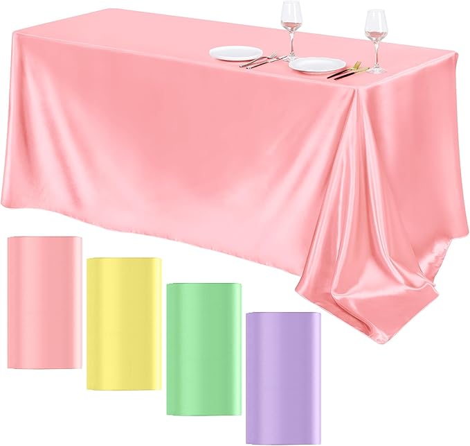 TURSTIN 4 Packs Pastel Rainbow Satin Tablecloth 102 x 58 Inch Overlay Satin by TURSTIN