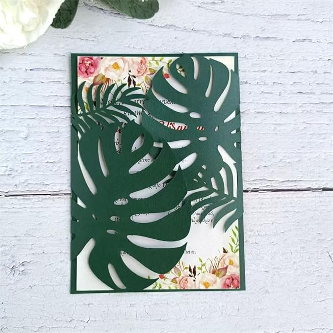 MillaSaw Emerage Green Laser Cut Invitation, Plame Wedding Laser Cut Jacket - Image 5