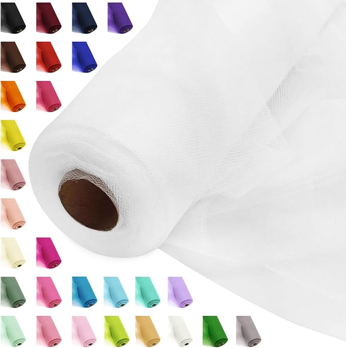 54" by 20 Yards White Tulle Fabric Rolls by AblemeDeco