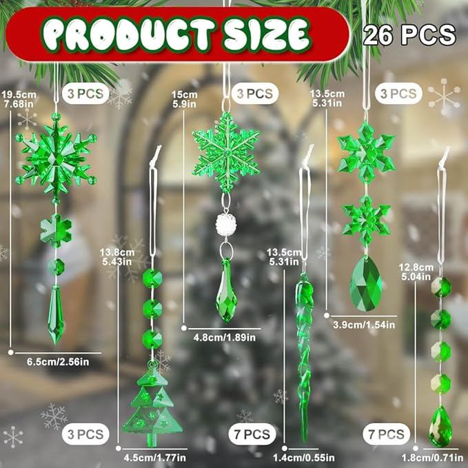 Lanpn 26 Pcs Christmas Ornaments Crystal Christmas Tree Decoration, Hanging - Image 3