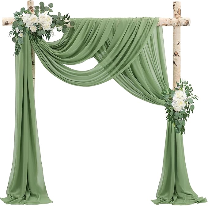 Wedding Arch Draping Fabric 2 Panels 20Ft length x 28" width Sage Green Arch by Sunnyline