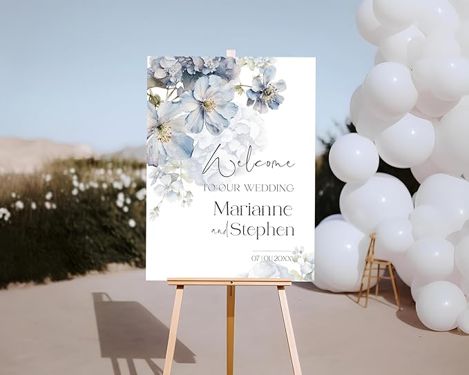 Welcome Wedding Sign Personalized, Soft Blue Flower Wedding Sign Decorations - Image 3