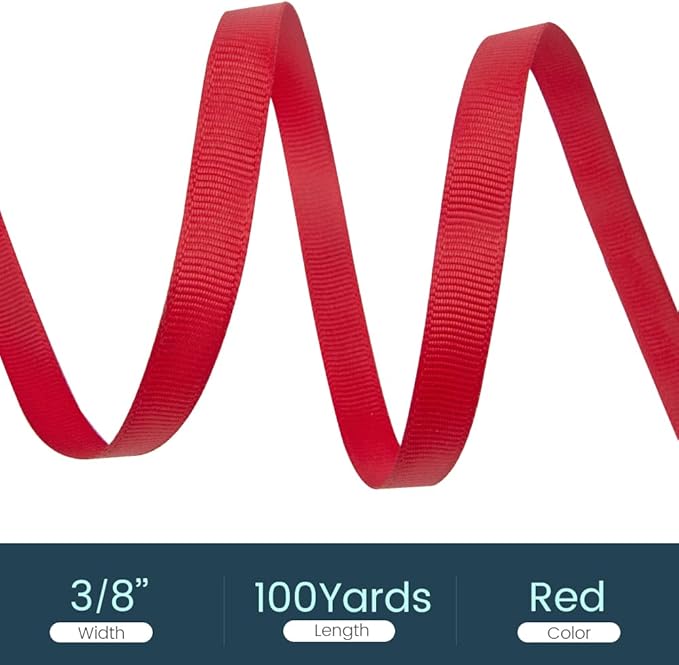 3/8" X 100 Yards Red Grosgrain Ribbon, Premium Grosgrain Ribbon - Image 2