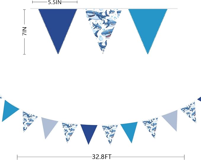 32Ft Shark Party Decorations Blue Cute Shark Triangle Flag Pennant Banner - Image 3