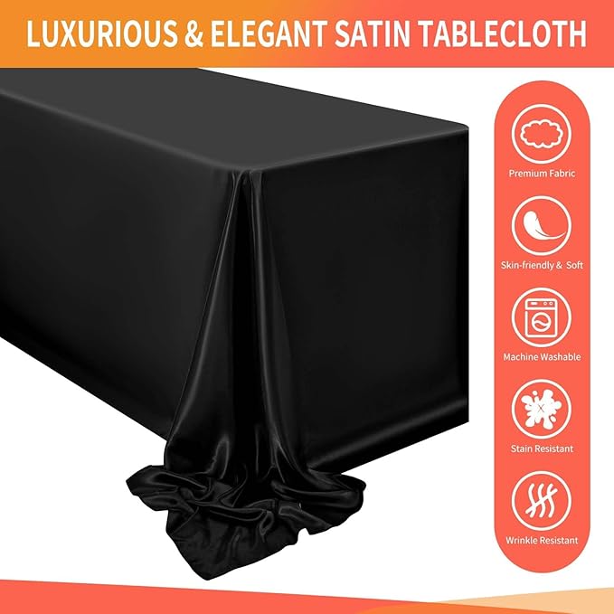 8 Pack Satin Tablecloth 90 x 156 Inch Black Rectangle Silky Satin Table Cover - Image 3