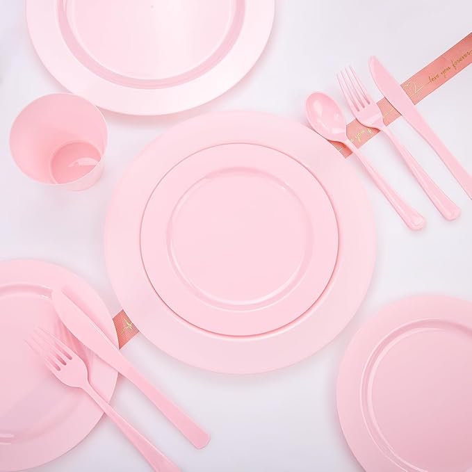 KIRE 150 Pieces Pink Plastic Plates Disposable - Image 4