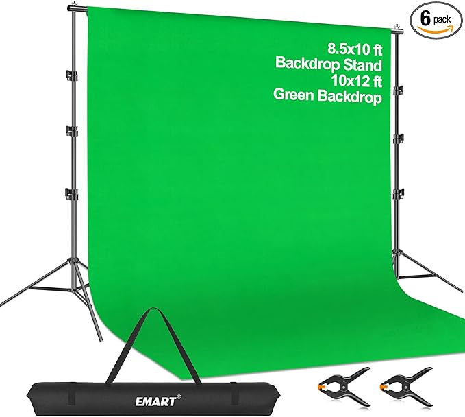 EMART Photo Video Studio 8.5 x 10ft Green Screen Backdrop Stand Kit, by EMART