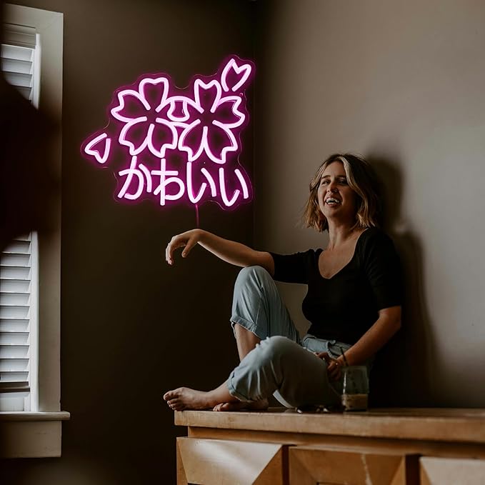 Kawaii かわいいLed Neon Light Sign Japanese Cherry Blossoms Light Up Wall Decor - Image 6