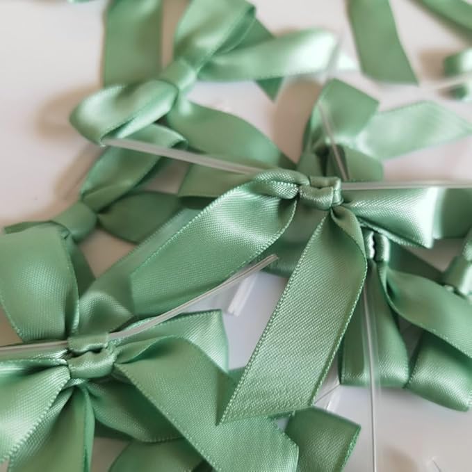 50pcs 2-1/2" Vanilla Green Satin Ribbon Bows - Image 7