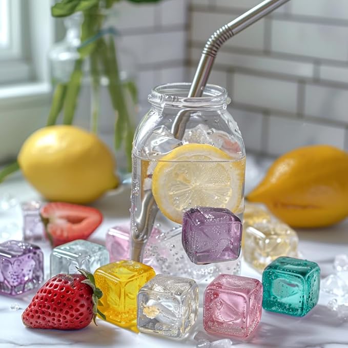 HappyFiller 76 PCS Crystal Square Small Acrylic Ice Cubes Clear Artificial Ice - Image 4