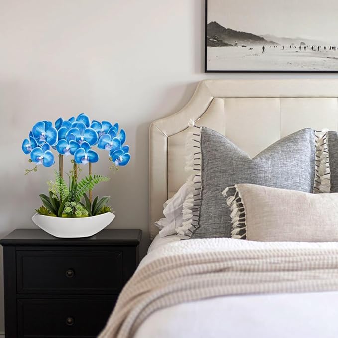 Briful Blue Orchid Artificial Flowers 18in Fake Orchid Silk Flowers - Image 5