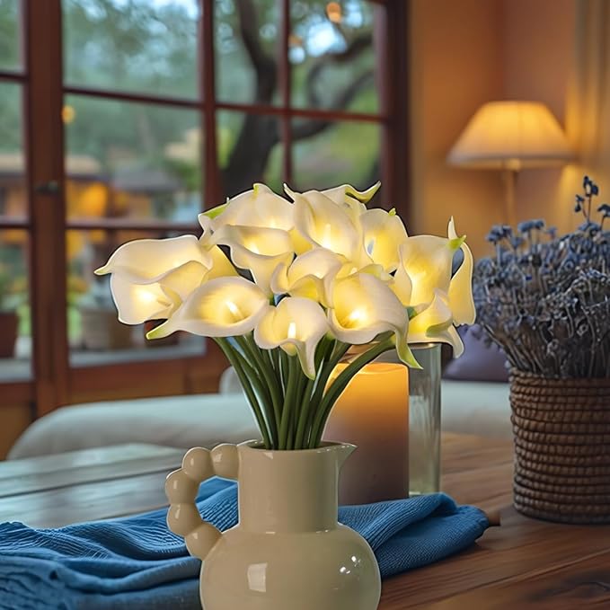 20pcs Artificial Calla Lily Bouquet Lamp Faux Floarl Night Light Real Touch - Image 5