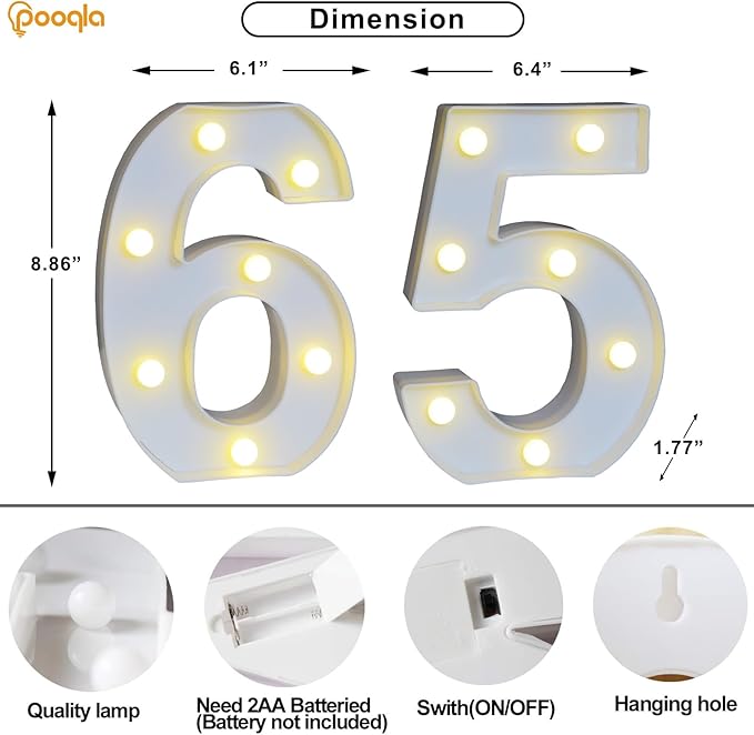 Pooqla Decorative LED Light Up Number Letters, Battery Operated - Image 4