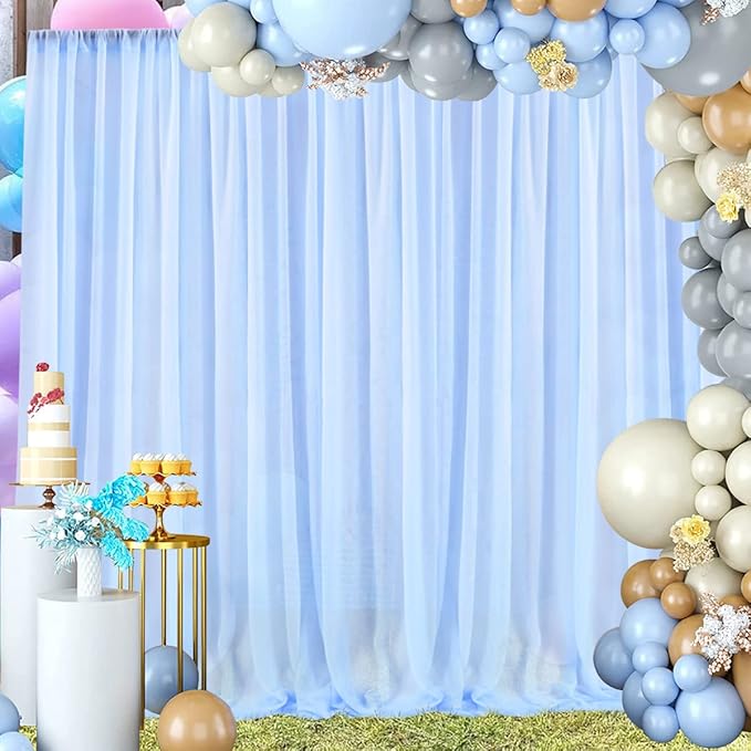 PARTISKY 10ftx10ft Blue Chiffon Sheer Backdrop Curtains, Wrinkle-Free Wedding - Image 6