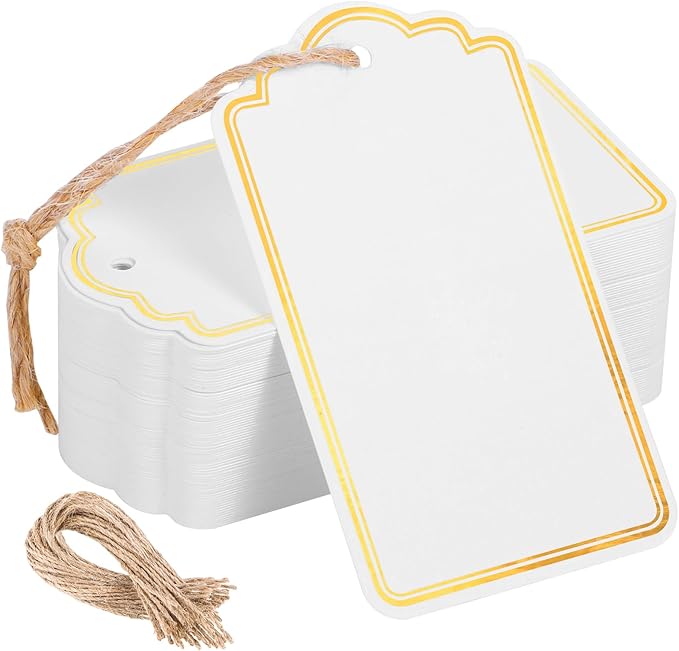 120 PCS Gift Tags with String Gold Foil Metallic Gift Tags Writable Blank Tag by woric
