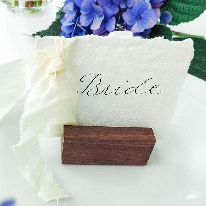 UNIQOOO 5 Pack Place Card Holders | Rustic Walnut Wood Escort Cards Display - Image 7