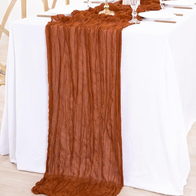 MLMW Fall Thanksgiving Table Runner Cheesecloth Autumn Harvest Rust Terracotta - Image 6