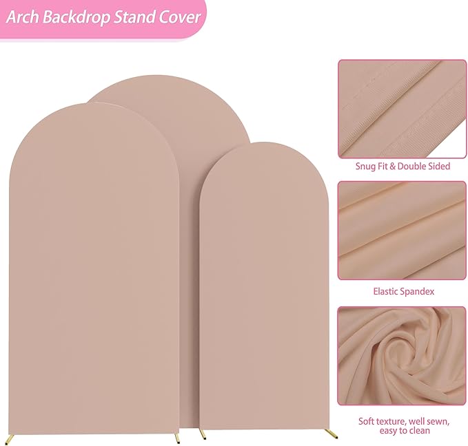 Fomcet Wedding Arch Cover 7.2FT, 6FT Nude Spandex Fitted Fabric Arch Backdrop - Image 3