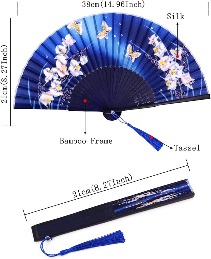 Amajiji Folding Hand Fan for Women, Chinese Japanese Vintage Style Bamboo Silk - Image 2