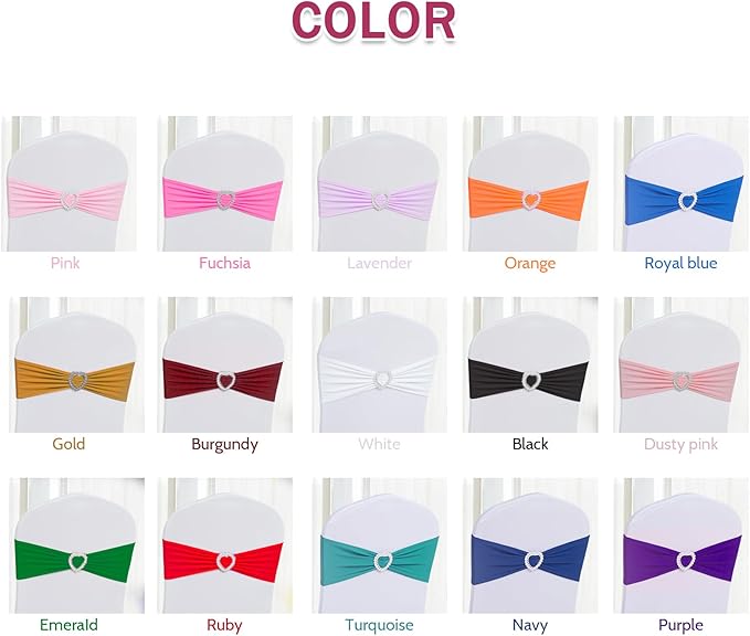Howhic Pack of 60 Spandex Chair Sashes Bows Stretch Chair Cover Band - Image 5