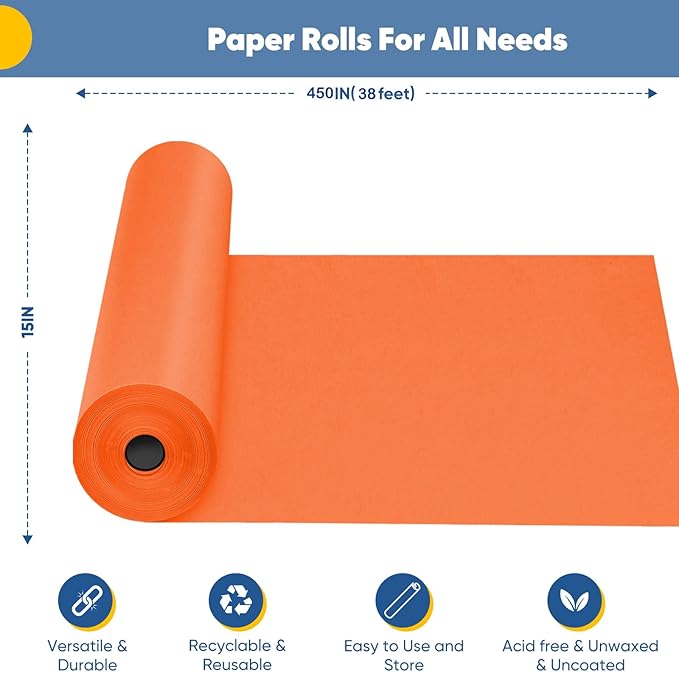 Orange Halloween Wrapping Paper 15"x450", Solid Color Orange Red Construction - Image 2