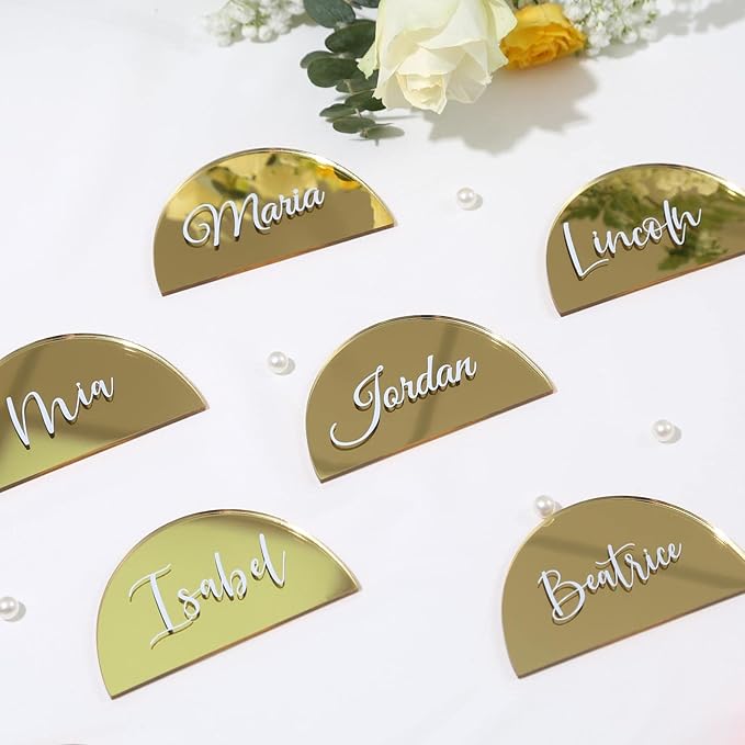 UNIQOOO 20 Pcs 3.5x2 inches Gold Mirror Half Circle Acrylic Sign DIY Blank - Image 5