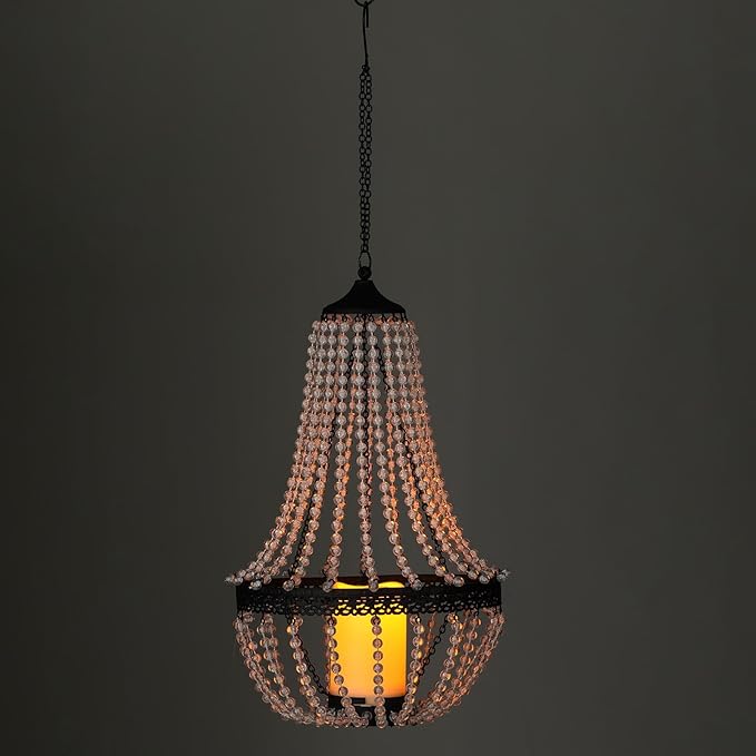 Hanging Candle Lantern, 27” Battery Operated Modern Clear Acrylic Crystal - Image 9