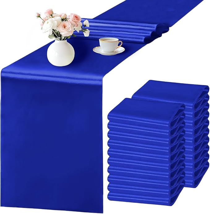 SHEJIZE 20 Pack Royal Blue Satin Table Runner 12x108 Inches Long, Bright Silky by SHEJIZE