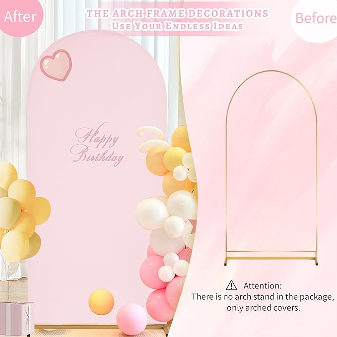 SoarDream 7.2FT Wedding Arch Cover Pink Spandex Fitted Wedding Arch Stand - Image 3