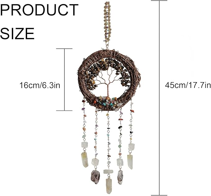 TUOKING Crystal Suncatchers for Window Tree of Life Brown Crystals Vine Wreath - Image 3