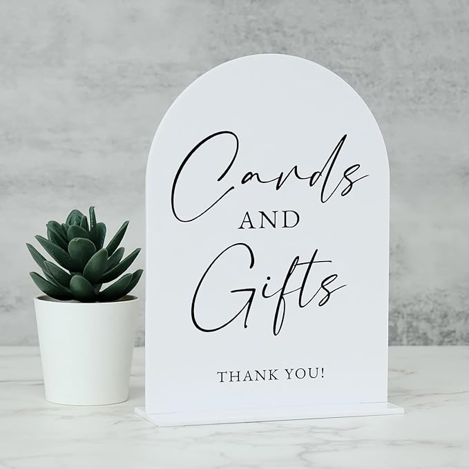 White Arch Acrylic Wedding Sign- 5"x7" Cards and Gifts Sign and Base, 1/8" by JINMURY