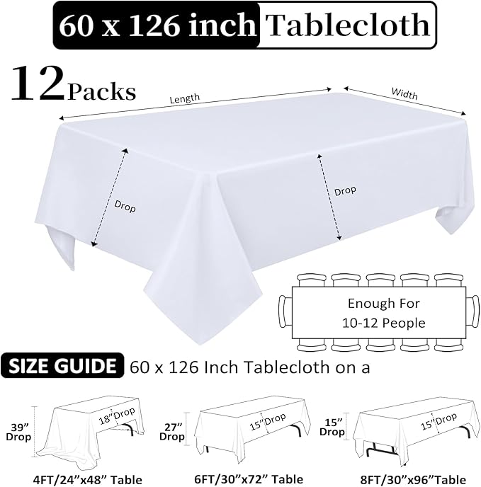 12 Pack White Table Cloth 60 x 126 Inch Rectangular Tablecloths - Image 2