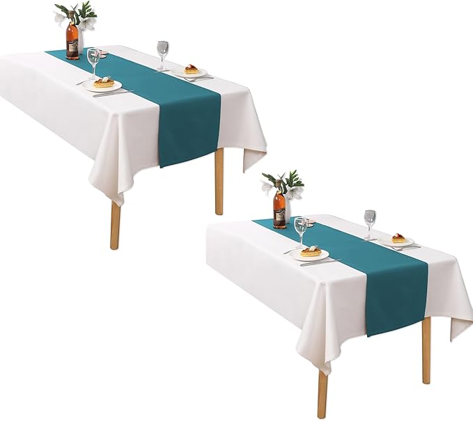 DUALIFE 2 Panels Teal Table Runner 72 Inch Long Soft Cloth Table Runner - Image 4