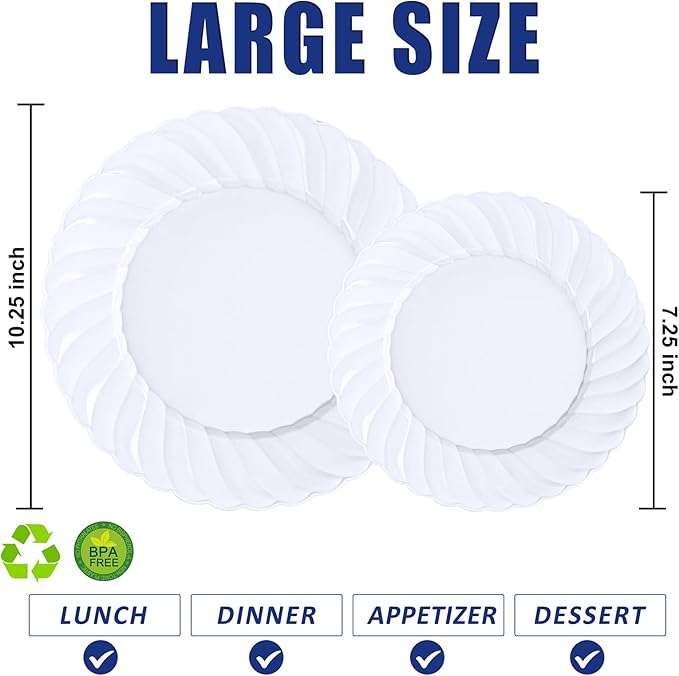 U-QE 60 Pcs White Plastic Plates - Image 3